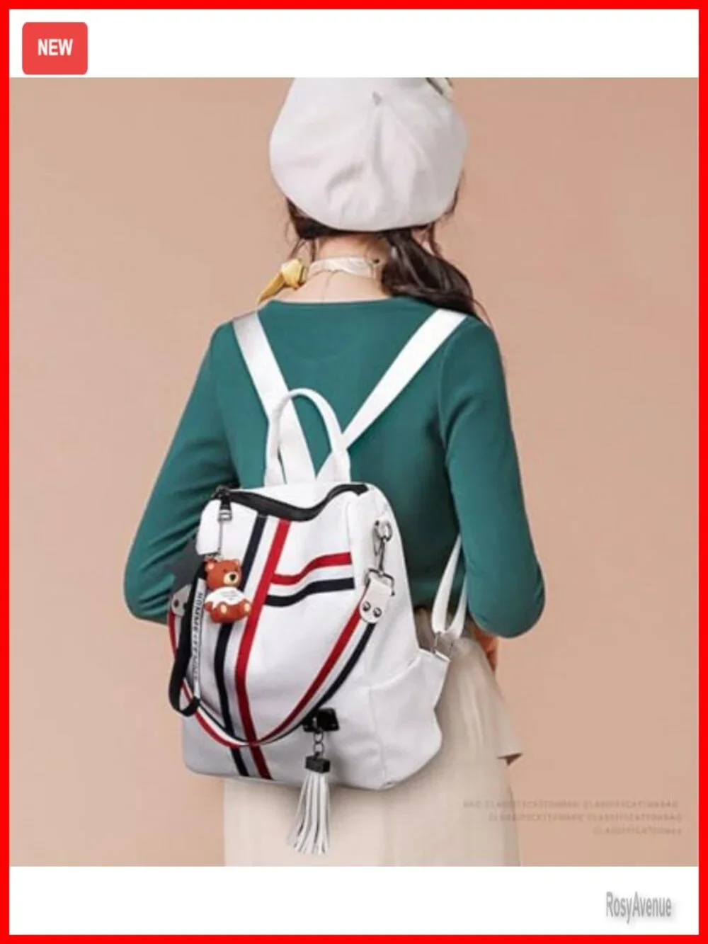 Faux Leather Backpack Purse for Women Travel Daypack with Tassel